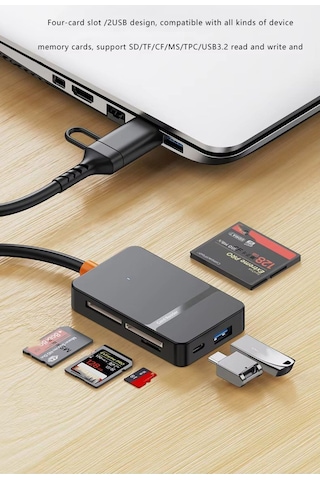 Ads-316 Usb-c + Usb 8 Port Ms Cf Tf/sd Dhc Sdxc Kamera Kart Tak Çalıştır Kart Okuyucu