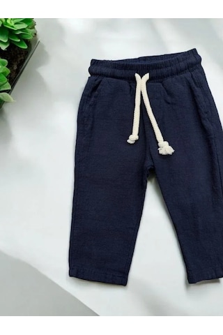 Nanica Kids Erkek Bebek Keten Beli Lastikli Bol Paçalı Pantolon-14077 Lacivert