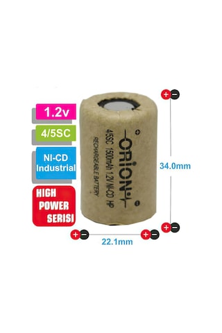 Orion High Power Serisi 1500 mAh 1.2 V 4/5SC Boy Ni-CD Industrial Şarj Edilebilir Pil