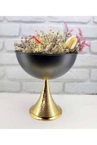 Decodelight Dekoratif Gold Dövmeli Ayak Siyah Mat Büyük Vazo 25cm Siyah - Gold
