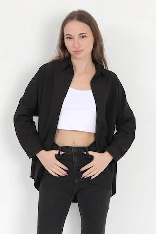 Giysa Kadın Siyah Uzun Kollu Basic Pamuklu Oversize Gömlek - 3900 Siyah