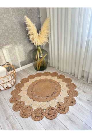 Natura El Dokuma Jüt Bohem Tarz Otantik Salon Oturma Odası Koridor Natural Halı Pamuklu Halı Kırcıllı-krem