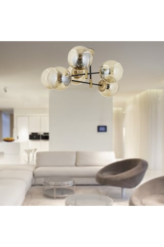 Maral 6Lı Siyah Eskitme Bal Camlı Modern Genç Odası Yatak Odası Retro Salon Avize