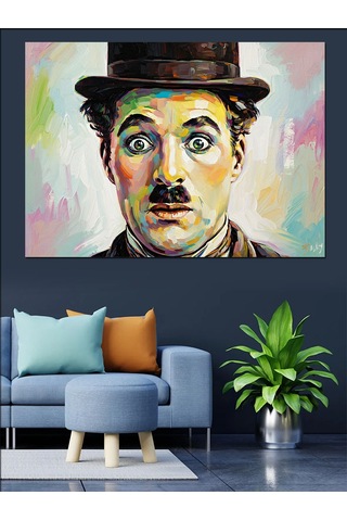 Charlie Chaplin Renkli Portresi Dekoratif Kanvas - Mdf Ahşap Tablo