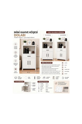Mini Kahve Köşesi Dolabı Beyaz
