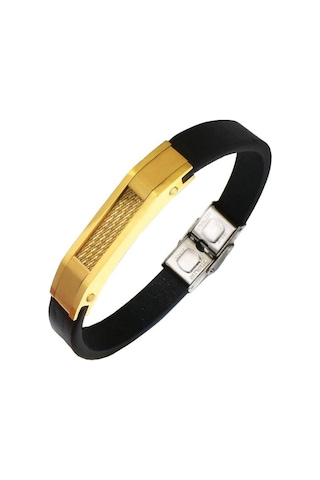 Brezza Lusso Jewelry Klasik Model Hasır Şeritli Altın 316 L Çelik Erkek  Bileklik Altın