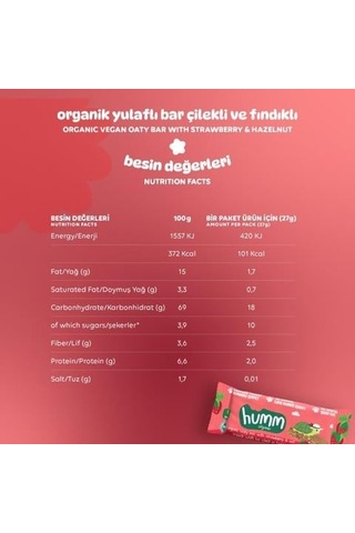 Organic Çilekli Fındıklı Yulaf Bar 27 Gr 27 G