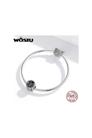 Wostu 925 Ayar Gümüş Siyah Kuğu Boncuk Zirkon Yuvarlak Takılar Fit Bilezik Kolye Takı Gümüş