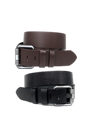 2'li Hakiki Deri Erkek Kot Kemeri 4,5 Cm Çok Renkli