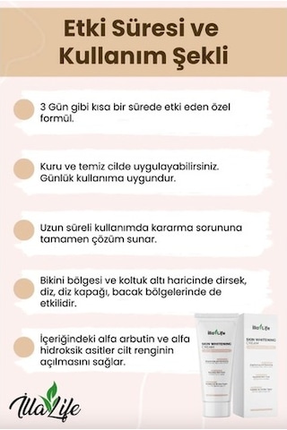 İlla Life Doğal Koltuk Altı & Bikini Bölgesi Beyazlatıcı Krem 50 ML