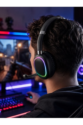 Rgb Işıklı Bluetooth Mikrofonlu Kulaklık Uzun Süreli Kullanım Type-c Şarjlı - Lisinya