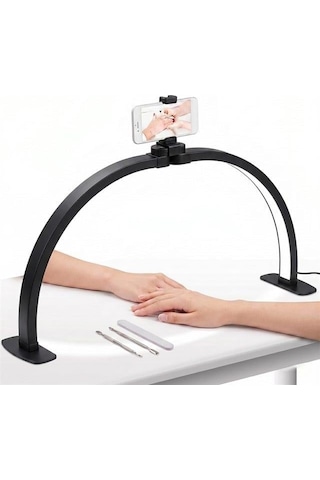 Trled F-550a Siyah 55cm Katlanabilir Yarım Ay Protez Tırnak Ve Güzellik Uzmanı Masa Lambası Siyah Beyaz - Beyaz Işık