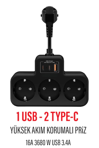 Çoklu Kablolu Priz -priz Çoğaltıcı-priz Dönüştürücü 1usb-2type-c