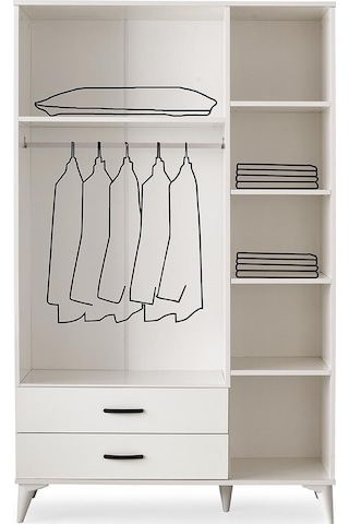 Kumsal 3 Kapılı 2 Çekmeceli Gardrop Elbise Dolabı 120x48x195cm 001