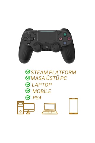 Ps4 Kol Wireless Bt Kablosuz Oyun Kolu Ps4 Joystick Tablet Telefon Pc Uyumlu Titreşimli Oyun Kolu Beyaz