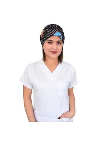 Unisex Twetty Desenli Doktor Hemşire Aşçı Cerrahi Bonesi Beyaz Beyaz
