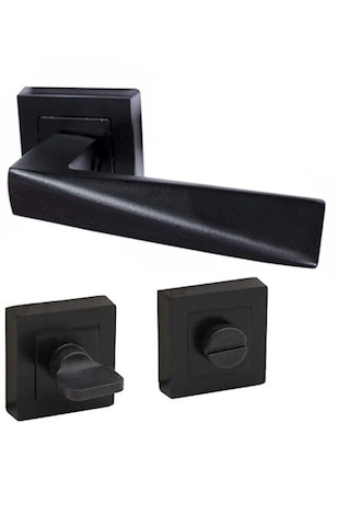 Prizma Siyah Kare Rozetli Kapı Kolu Wc/banyo 1takım