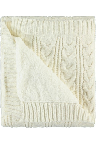 Bej At Kuyruğu Desenli Triko Battaniye Krem / 75x95 Çizgili 75 X 95 Yün Solmaya Dayanıklı Tekli Krem