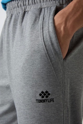 Joma Tommy Lıfe Gri Melanj Pamuklu Yumuşak Dokulu Standart Fit Nakışlı Erkek Kapri - 83102 GRİ