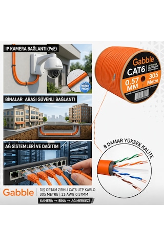 Gabble Turuncu Cat6 Dış Ortam Zırhlı Utp Ethernet Kablosu 305 Metre 23 Awg 0.57mm Network