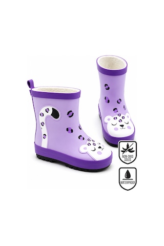 Deno Kids Denokids Kız Çocuk Yağmur Botu Su Geçirmez Lila Leopar Desenli 25-33 N Çok Renkli