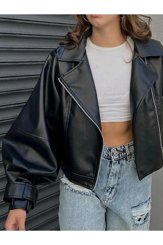 Genculus Yeni Sezon Oversize Kadın Siyah Ceket Siyah