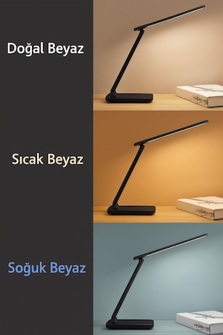 2li Set Şarjlı Masa Lambası + Kronometreli Öğrenci Saati Mod Ayarlı Ders Çalışma Okuma Lambası 7032s Siyah