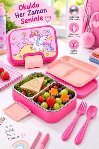 Titiz Happii 1030 Ml Çelik Bölmeli Beslenme Kabı Sızdırmaz Silikon Contalı Çatal Kaşık Setli Çok Renkli 67758151