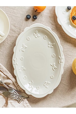 Roomi Seramik Ovül Tabak 25 18 Cm Desenli, Vintage 239470931 Beyaz