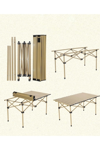 Sportaj Taşınabilir Kamp Masası Alüminyum Gövde Kolay Kurulum 120x55x50cm Sarı