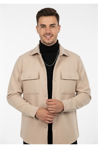 Deepsea Erkek Krem Çıtçıtlı Kaşe Ceket Mont 2500559 Krem