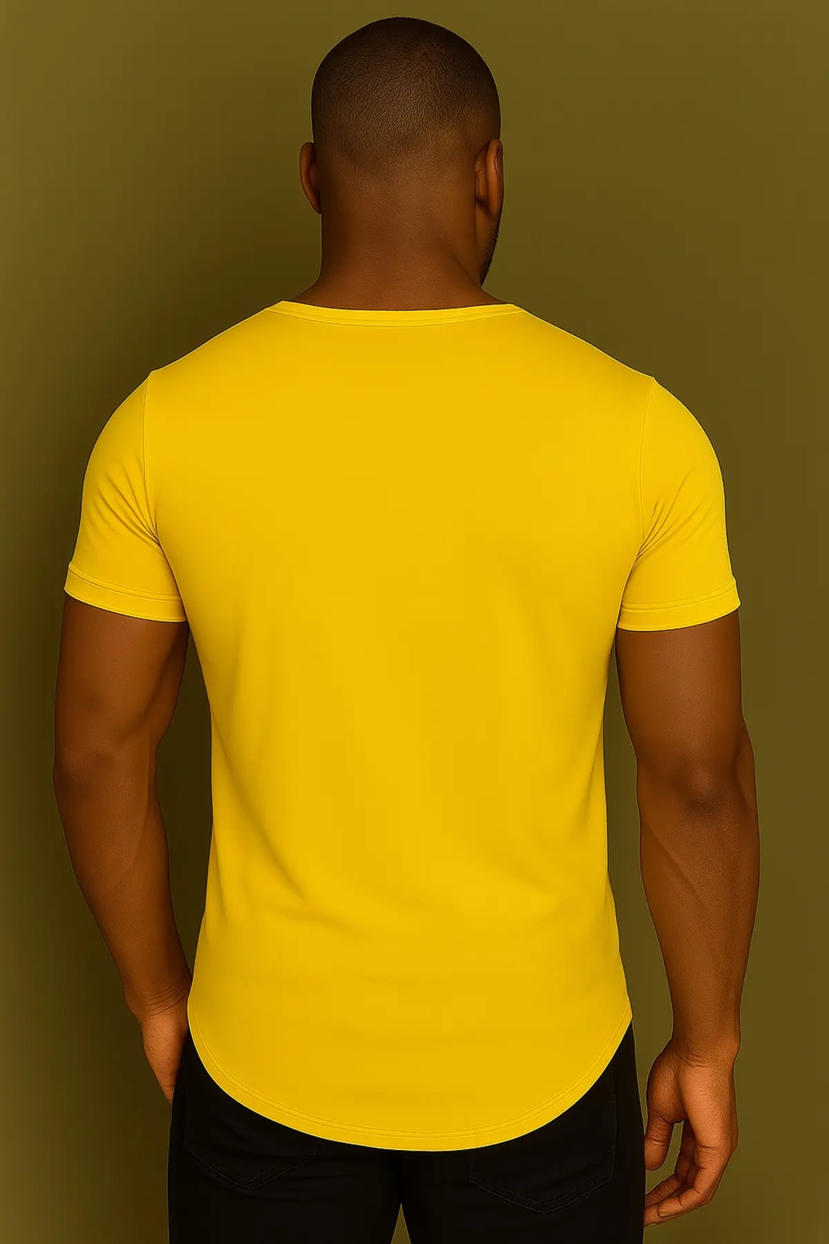 Premium Kalite Erkek Sarı Geniş Yaka Tam Likralı Alt Oval Slim Kesim Tişört T-shirt Sarı