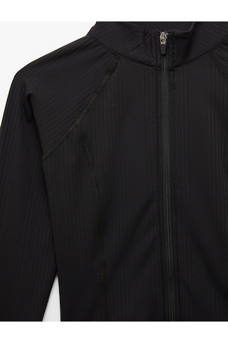 Koton Uzun Kollu Fermuarlı Slim Fit Spor Tişört Siyah 6sak10111nk Siyah