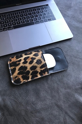 Magic Mouse Kılıfı Apple Uyumlu Vegan Deri Leopar Kılıf