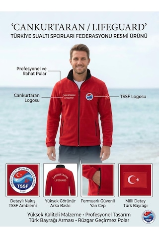 Cankurtaran Polar Ceket Beyaz Nakışlı Kırmızı