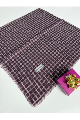 Eripek Desenli Flamalı Keten Eşarp- 06112 Mürdüm