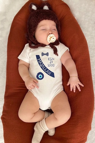 Bebeqon Erkek Bebek Sünnet Için Maşallah Yazılı Zıbın Bbqnz007 Ekru