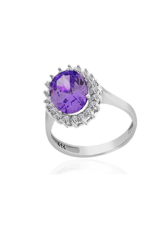 Gümüş Mor Taşlı Oval Kadın Yüzük