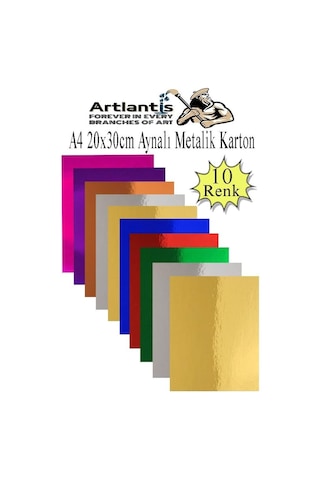 Artlantis Metalik Aynalı Fon Kartonu A4 10 Renk 20x30 Cm 1 Paket Okul Sınıf Dekoratif Pırıltılı Folyo Kağıt Genel