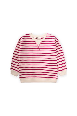 Cigit Çizgili Karyoka Detaylı Mevsimlik Sweat 2-12 Yaş Fuşya Fuşya