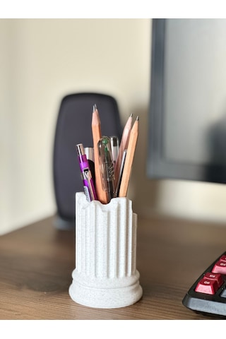 Sütun Kalemlik & Masa Düzenleyici - Hediyelik 9,5 Cm Mermer Beyazı