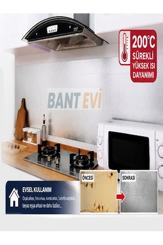 Yüksek Isıya Dayanıklı Folyo Kaplama 60x120cm 200°C Isı Dayanımlı Mutfak Tezgah Ocak Arkası Koruyucu