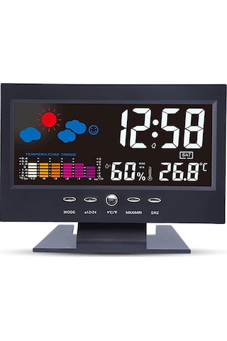 Çok İşlevli Çalar Saat Arka Aydınlatmalı Lcd Ekranlı Dijital Saat Zaman/tarih/hafta/sıcaklık/nem/hava Durumu Göstergeli