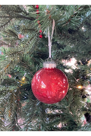 Kırmızı Işıltılı Şeffaf Yılbaşı Süsü 8 Cm