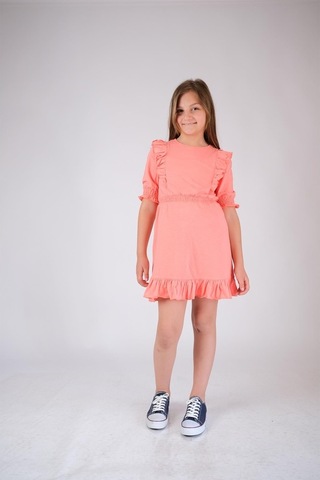 Pamuk Fırfırlı Elbise Mercan Nanna Fashion 2022-G-0004