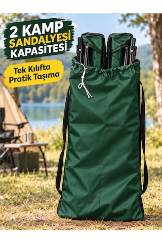 Beylini 2 Sandalye Kapasiteli Lastikli Kamp Sandalyesi Kılıfı Omuz Askılı Piknik Plaj Katlanır Sandalye Taşıma Çantası Paraşüt Kumaş 110 X 50 Cm Yeşil