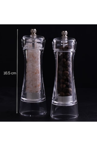 Porsima 181002 Baharat Öğütücü 2li Set Değirmen Baharat Değirmeni Tuz Karabiber Öğütücü Baharatlık Şeffaf