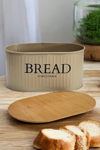 Ahşap Kapaklı Metal Ekmeklik Kahve Kahverengi