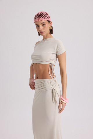 Mai Collection Mai Studios Co. Ivan Büzgülü Bej Crop Etek Takım Bej