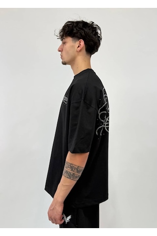 Zaee Signature Oversize Taş İşlemeli Tişört Siyah